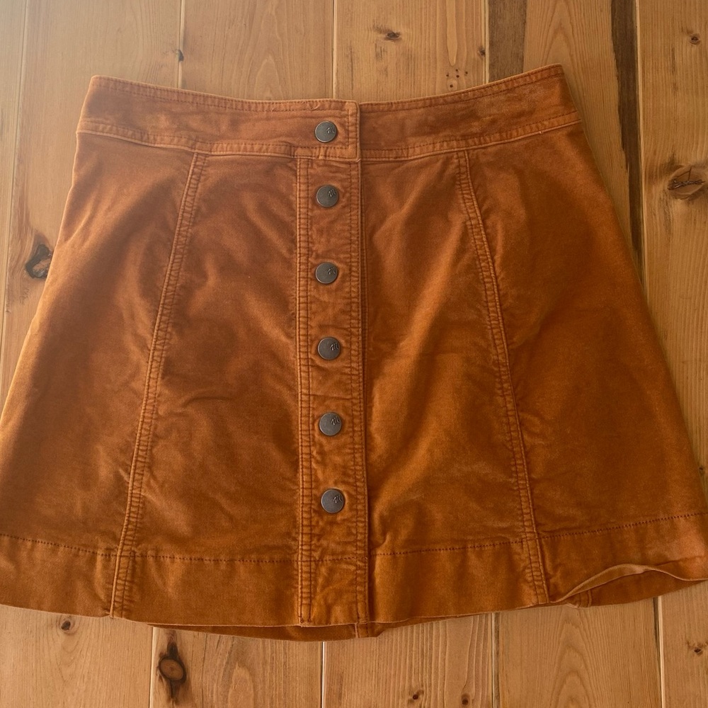 Burnt orange corduroy button up skirt